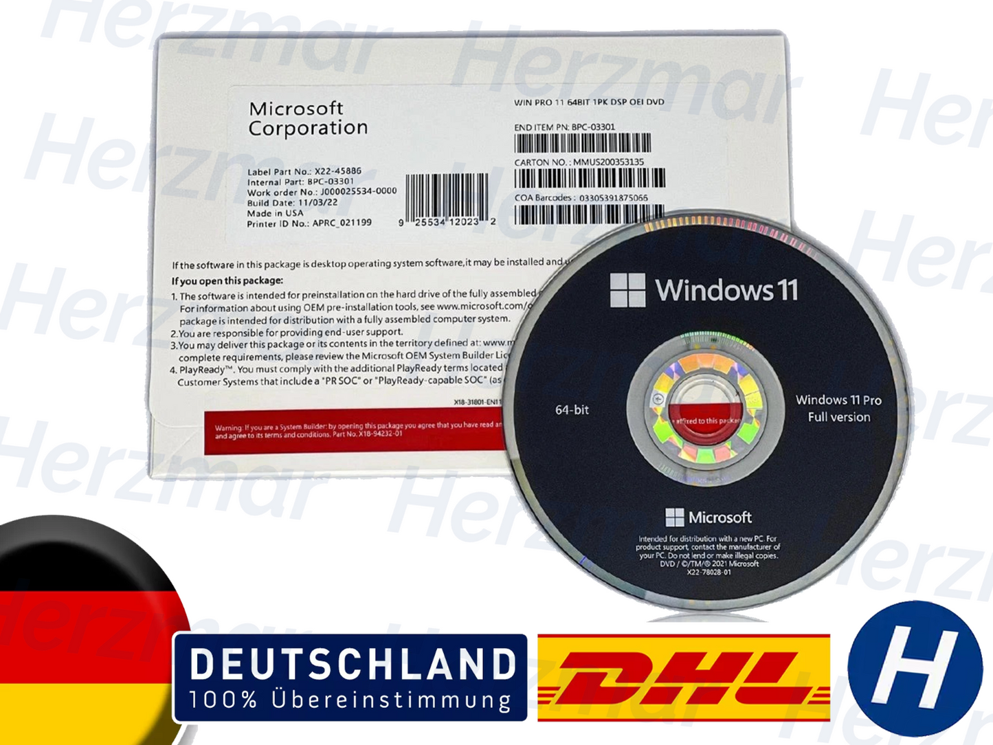Microsoft Windows 11 Pro 64 Bit OEM Vollversion | COA Lizenz + DVD | Deutsch