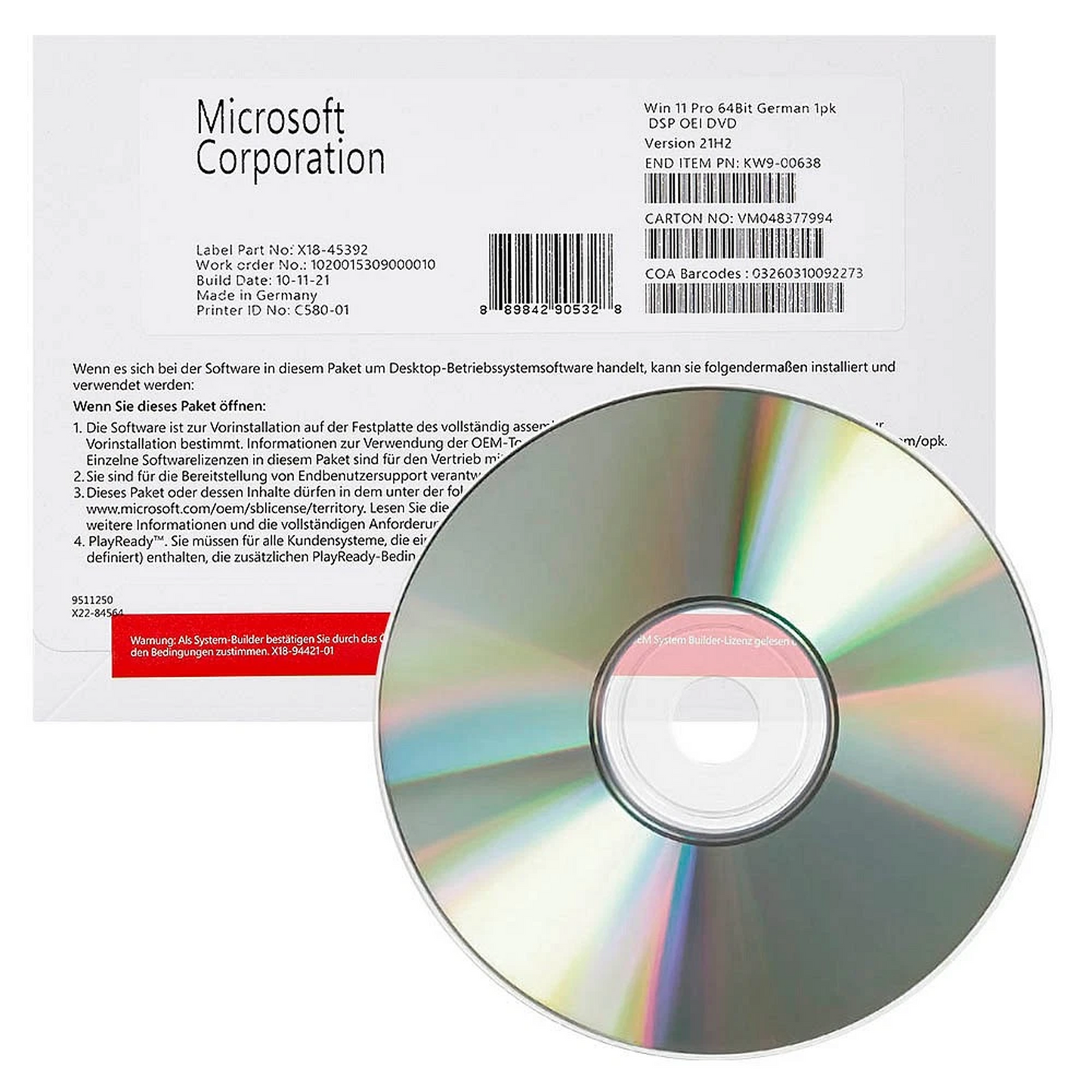 Windows 11 Pro 64-Bit OEM – Original Lizenz DVD mit COA & Aktivierungsschlüssel (Deutsch)