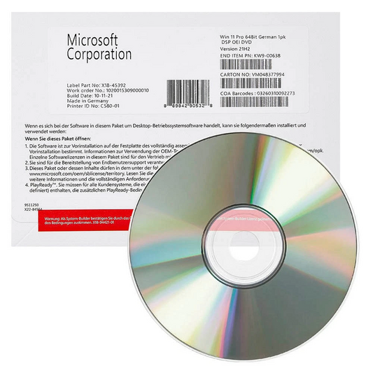 Windows 11 Pro 64-Bit OEM – Original Lizenz DVD mit COA & Aktivierungsschlüssel (Deutsch)